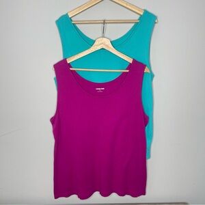 Lands End Purple & Aqua Blue Sleeveless Scoop Neck Tank Top (X-Large)